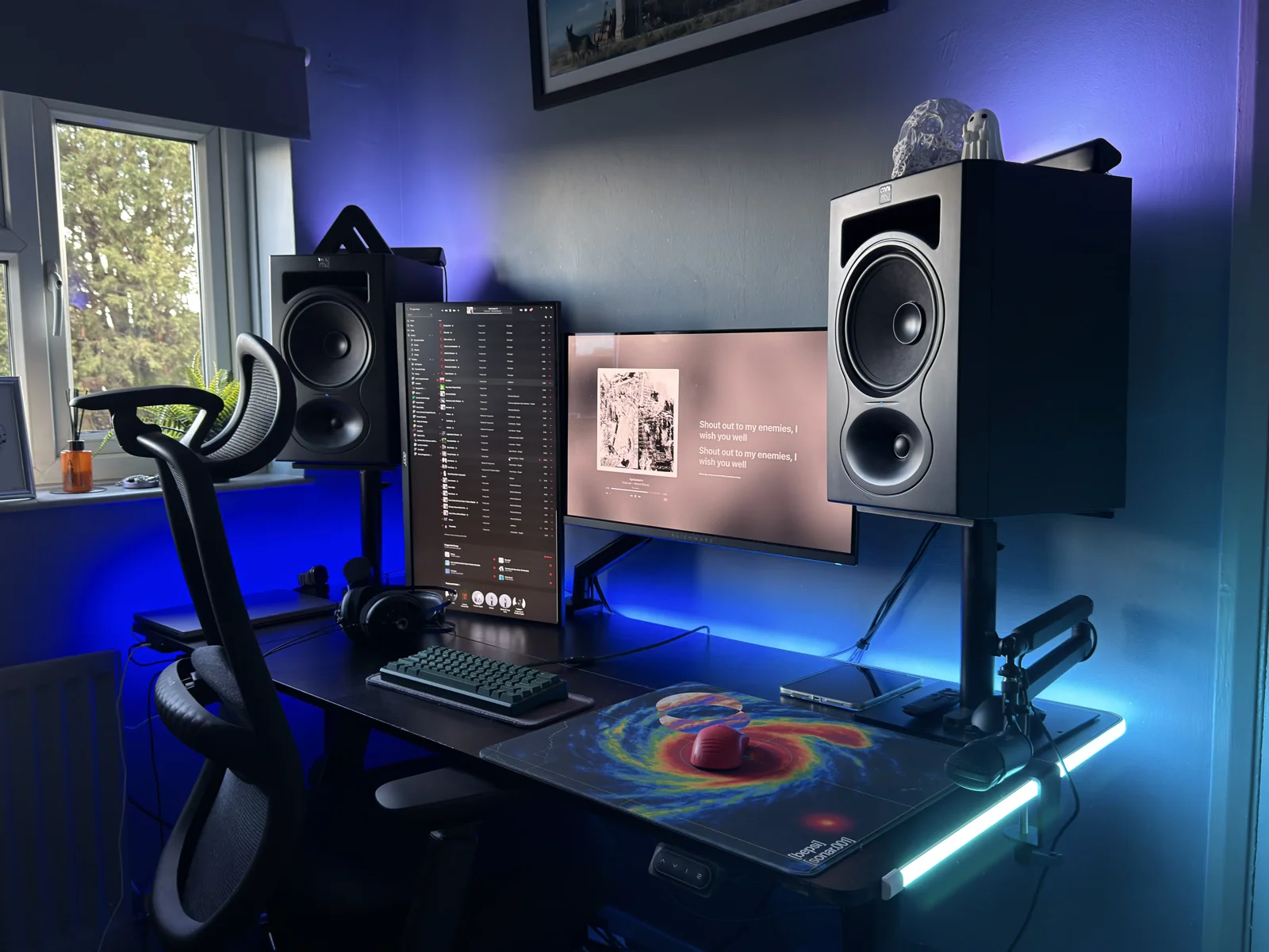 My desk with monitors, speakers and peripherals